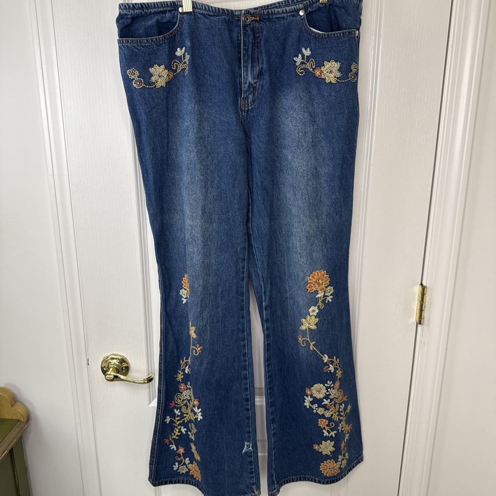 Y2K Rhinestone Flare Jeans Joe Boxer Juniors 15 Boho Bling Fair Condition